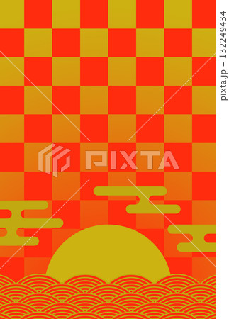 年賀状の背景素材 和風グラフィック 初日の出(1) タテ 年賀状の背景素材 和風グラフィック 初日の出(1) タテ 132249434