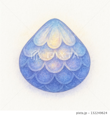 Glowing magical mermaid scale, depicted with mystical watercolor illustration, shimmers with serene blue and purple hues. An enchanting accessory, singular object, evokes delightful sense Glowing magical mermaid scale, depicted with mystical watercolor illustration, shimmers with serene blue and purple hues. An enchanting accessory, singular object, evokes delightful sense 132249624