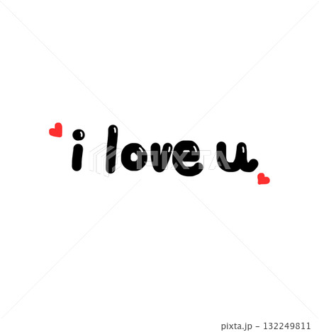 Cute hand drawn text saying i love u with small red hearts, conveying affection and warmth. Perfect for romantic messages or Valentine Day designs 132249811