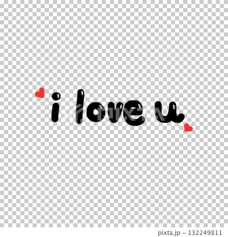 Cute hand drawn text saying i love u with small red hearts, conveying affection and warmth. Perfect for romantic messages or Valentine Day designs 132249811