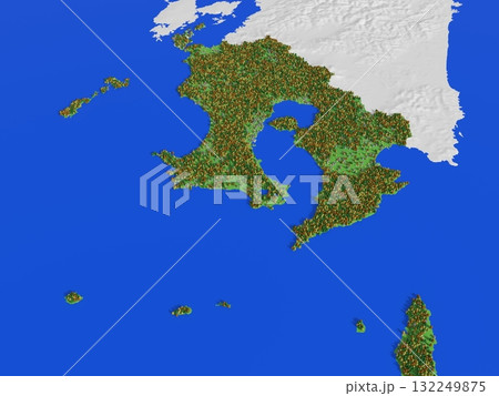 標高・森林・住宅地をかわいく再現した鹿児島県地図 132249875