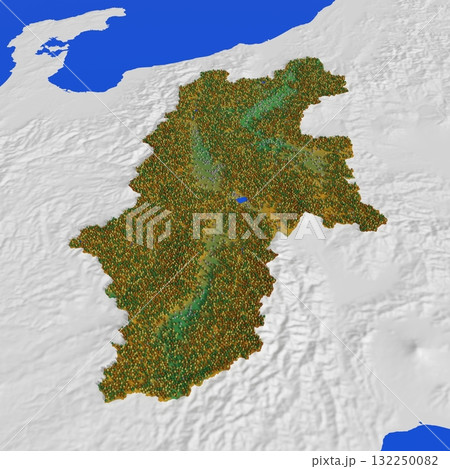 標高・森林・住宅地をかわいく再現した長野県地図 132250082