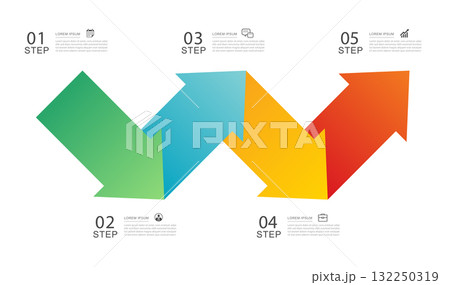 Colorful 4 arrow infographic workflow step process design template. 132250319