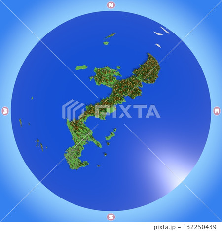 標高・森林・住宅地をかわいく再現した、沖縄県のプラネット風地図 標高・森林・住宅地をかわいく再現した、沖縄県のプラネット風地図 132250439