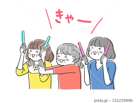 推しを見て興奮する複数のシニア女性のイラスト素材 推しを見て興奮する複数のシニア女性のイラスト素材 132250990