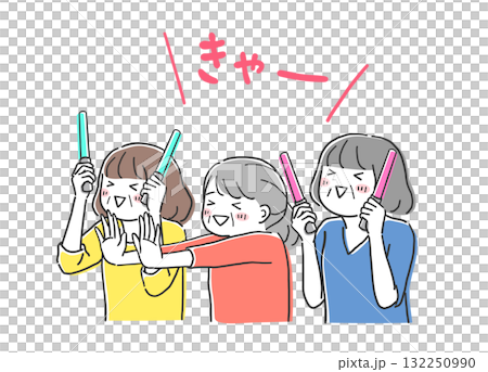 推しを見て興奮する複数のシニア女性のイラスト素材 推しを見て興奮する複数のシニア女性のイラスト素材 132250990