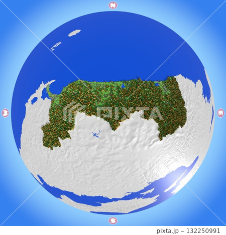 標高・森林・住宅地をかわいく再現した、鳥取県のプラネット風地図 132250991