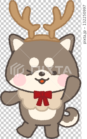 A black Shiba Inu wearing a reindeer headband A black Shiba Inu wearing a reindeer headband 132250997