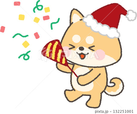 クラッカーを鳴らすサンタ帽を被った赤柴 132251001