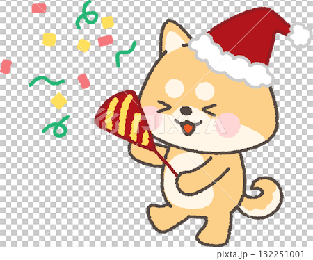 クラッカーを鳴らすサンタ帽を被った赤柴 132251001