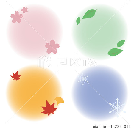 春夏秋冬の丸いフレーム素材　季節のワンポイントイラスト付き 132251016