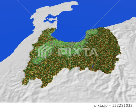 標高・森林・住宅地をかわいく再現した富山県地図 132251032