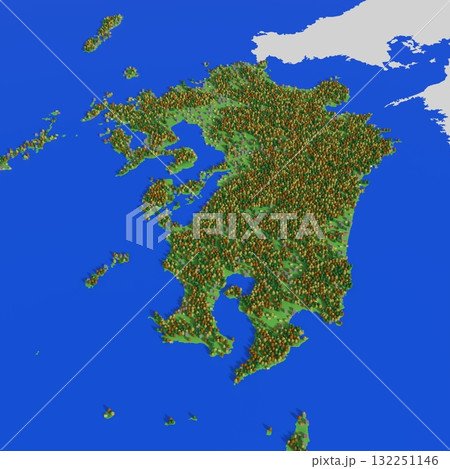 標高・森林・住宅地をかわいく再現した九州地図 132251146