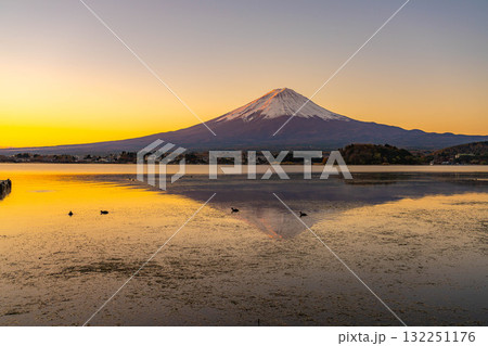 【富士山素材】冬の朝の河口湖から見た富士山【山梨県】 【富士山素材】冬の朝の河口湖から見た富士山【山梨県】 132251176