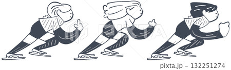 スピードスケート(チームパシュート)・ラインの美 — 連携とスピードを描くモノクロデザイン スピードスケート(チームパシュート)・ラインの美 — 連携とスピードを描くモノクロデザイン 132251274