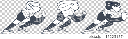 スピードスケート(チームパシュート)・ラインの美 — 連携とスピードを描くモノクロデザイン スピードスケート(チームパシュート)・ラインの美 — 連携とスピードを描くモノクロデザイン 132251274