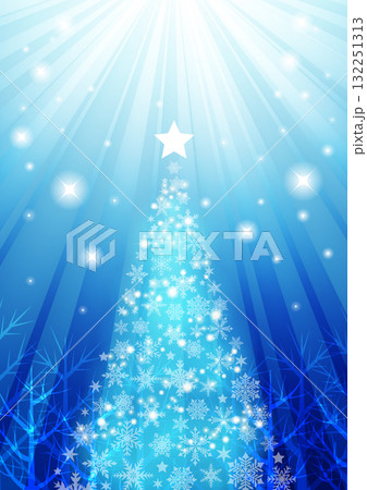 森の中のクリスマスツリー、背景、イラスト、青、縦、かわいい、集中線 森の中のクリスマスツリー、背景、イラスト、青、縦、かわいい、集中線 132251313