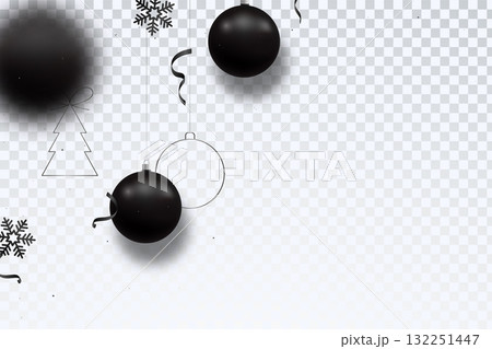 Black Christmas ornaments float against transparent background, Black Christmas ornaments float against transparent background, 132251447