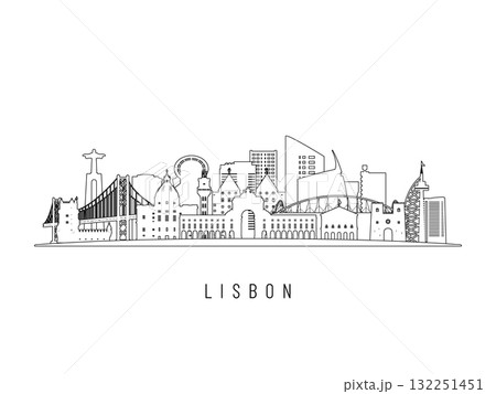 Detailed Lisbon skyline vector illustration.  132251451