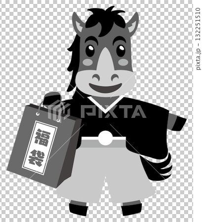 Horse Year of the Horse holding a lucky bag, monochrome Horse Year of the Horse holding a lucky bag, monochrome 132251510