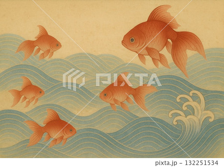 泳ぐ金魚のイラスト背景 132251534
