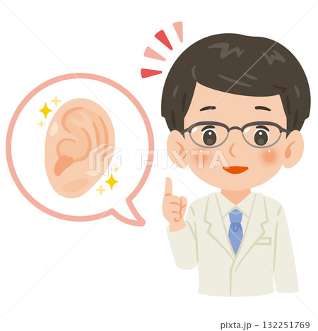 健康な耳と白衣を着た男性医師 上半身イラスト 健康な耳と白衣を着た男性医師 上半身イラスト 132251769