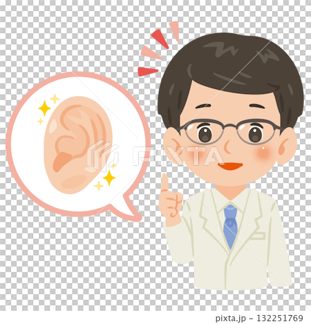 Healthy ear and male doctor in white coat upper body illustration 132251769