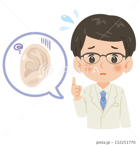 不健康な耳と白衣を着た男性医師 上半身イラスト 不健康な耳と白衣を着た男性医師 上半身イラスト 132251770