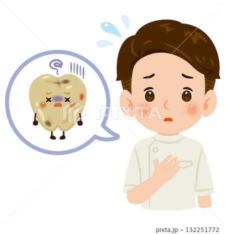 不健康な歯のキャラクターとケーシーを着た男性医師　上半身イラスト 132251772