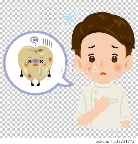 不健康的牙齒角色和一位穿著凱西上身的男醫生插圖 132251772