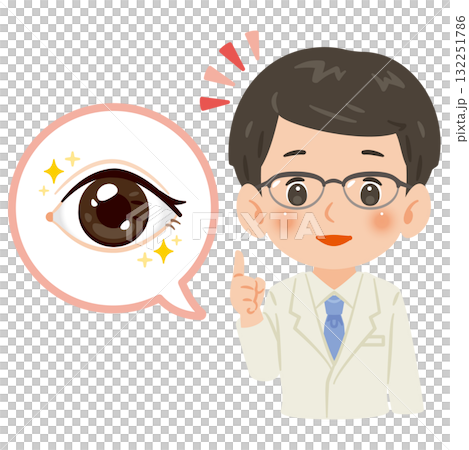 Healthy eyes and a male doctor in a white coat upper body illustration Healthy eyes and a male doctor in a white coat upper body illustration 132251786