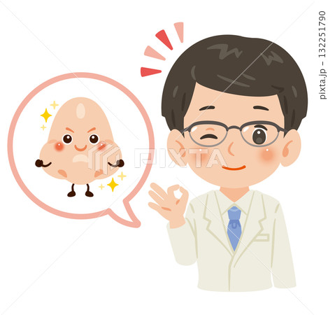 健康な鼻のキャラクターと白衣を着た男性医師　上半身イラスト 132251790