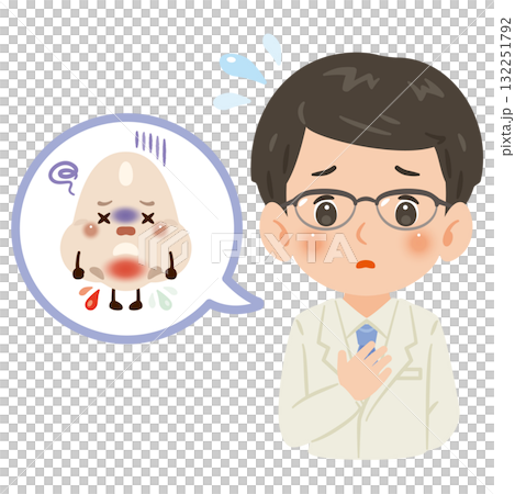 Unhealthy nose character and male doctor in white coat upper body illustration 132251792