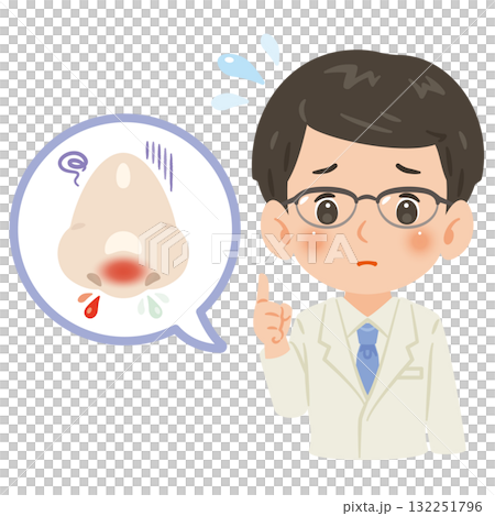 Unhealthy nose and male doctor in white coat upper body illustration Unhealthy nose and male doctor in white coat upper body illustration 132251796