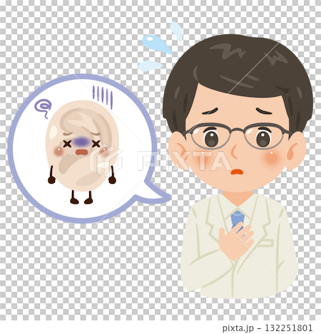 Unhealthy ear character and a male doctor in a white coat, upper body illustration 132251801