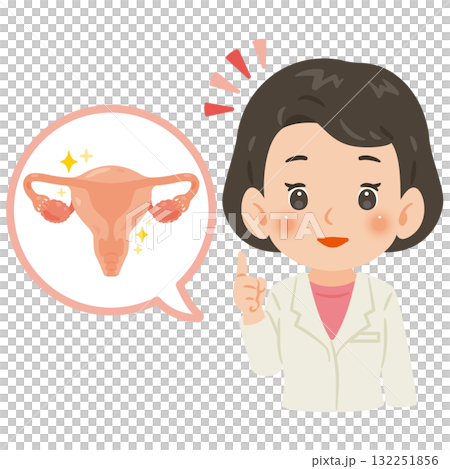 Healthy uterus and a female doctor in a white coat, upper body illustration 132251856