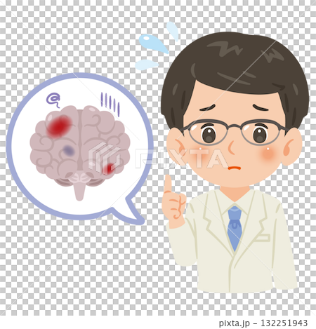不健康な脳と白衣を着た男性医師 上半身イラスト 不健康な脳と白衣を着た男性医師 上半身イラスト 132251943