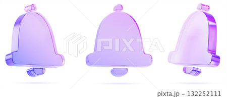 3d set of holographic glass morphism bell icon render. Notification subscription. Notice, alert message on social media. Crystal handbell with purple blue gradient for app or web ui. 3D illustration 3d set of holographic glass morphism bell icon render. Notification subscription. Notice, alert message on social media. Crystal handbell with purple blue gradient for app or web ui. 3D illustration 132252111