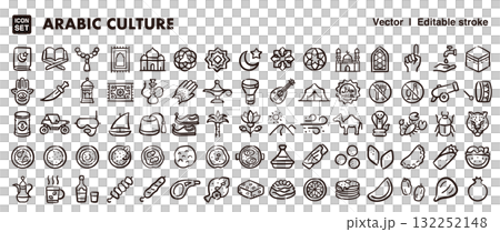 Hand-drawn icon illustration set of Middle Eastern and Arab culture. Islamic culture, food, and tourism. EPS version. Line thickness editable. Hand-drawn icon illustration set of Middle Eastern and Arab culture. Islamic culture, food, and tourism. EPS version. Line thickness editable. 132252148