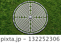 Circular stone labyrinth set on lush green grass in a serene outdoor space invites contemplation  132252306