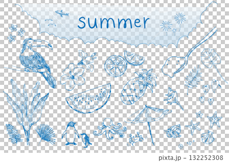 Summer motif line drawing set 132252308