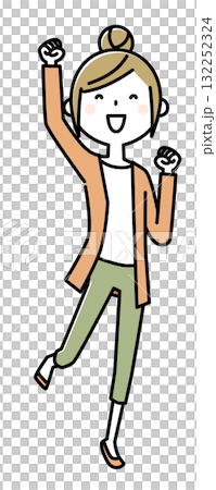 若い女性　ママ　ガッツポーズ 132252324