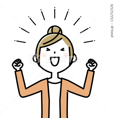 若い女性　ママ　ガッツポーズ 132252326