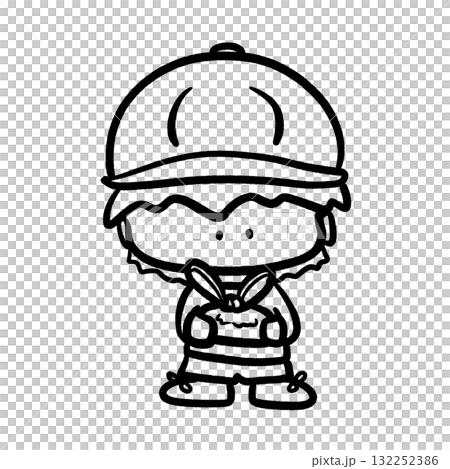 Little boy holding a lunchbox isolated cartoon outline illustration 132252386