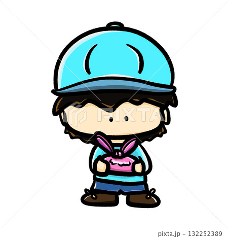 Little boy holding a packed lunchbox isolated cartoon illustration 132252389