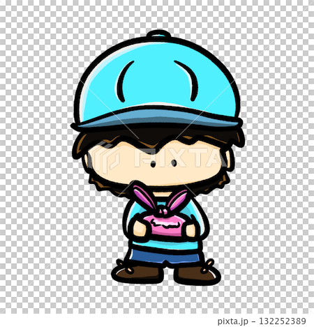 Little boy holding a packed lunchbox isolated cartoon illustration 132252389