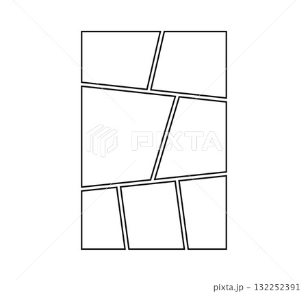 Comic book panel. Manga collage blank template. Storyboard layout panel. Empty page line frame for photo collage. Comic book board mockup. Vector illustration isolated on white background Comic book panel. Manga collage blank template. Storyboard layout panel. Empty page line frame for photo collage. Comic book board mockup. Vector illustration isolated on white background 132252391