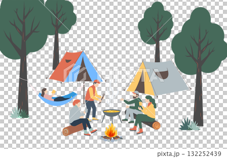 一組 5 名男女正在享受戶外活動 132252439