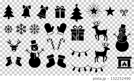 手繪聖誕圖示集（樹、禮物、雪花、馴鹿等） 132252490