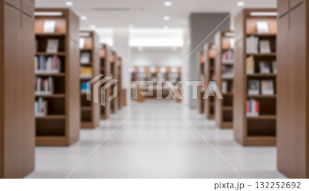 Abstract blurry library interior for background, education concept, or knowledge presentation backdrop 132252692